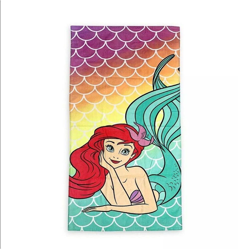 NWT Disney Store Ariel The Little Mermaid Beach Towel 29x59 Rainbow Bath Pool